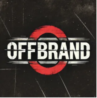 OFFBRAND logo in white lettering over a red circle on a distressed black background.