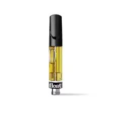 Single 510 vape cartridge with golden oil, a black mouthpiece and a Float-branded base, on a white background.