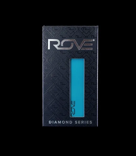Black patterned Rove Diamond Series box with a window revealing a teal-blue vape battery.