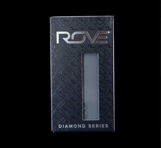 Black embossed Rove Diamond Series box with a clear window showing a grey vape battery.