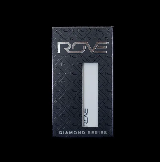 Black Rove Diamond Series box with a clear window showing a white vape battery inside.